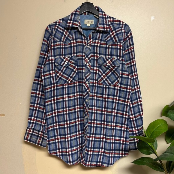 Hoofs Other - Vintage 90s Hoofs Plaid Lined Pearl Snap Flannel Shirt Mens Medium Blue Red